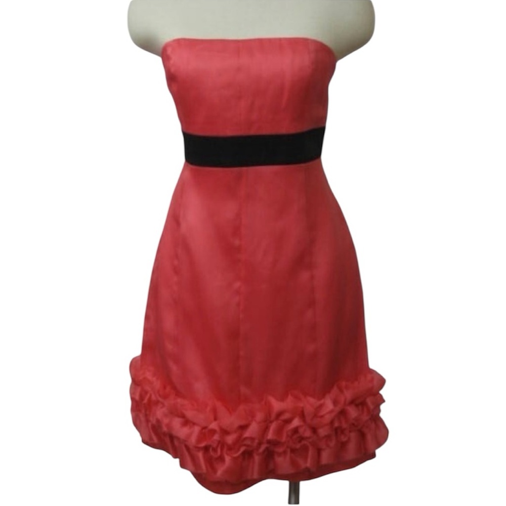 Phoebe Couture Size 2 Pink and Black Ruffled Strapless Mini Dress